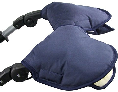 BAMBINIWELT universaler Muff/Handwärmer für Kinderwagen, Buggy, Jogger mit Wolle, 2-TEILIG, Uni (marine) XX