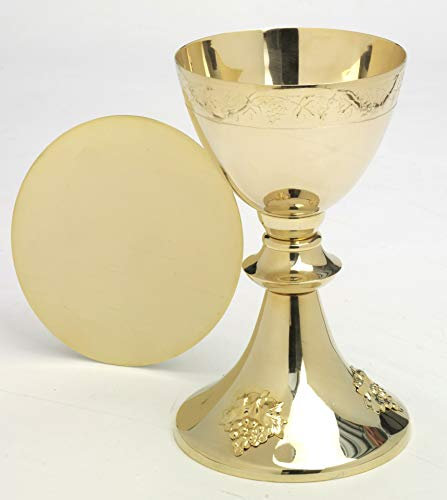 Altarkelche Kelch mit Patene H 20 cm, Messing, Gold, Wird mit Patene geliefert
