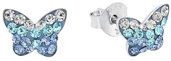 Amor Ohrstecker 925 Sterling Silber Mädchen Kinder Ohrschmuck, mit Preciosa, 0,6 cm, Blau, Schmetterling