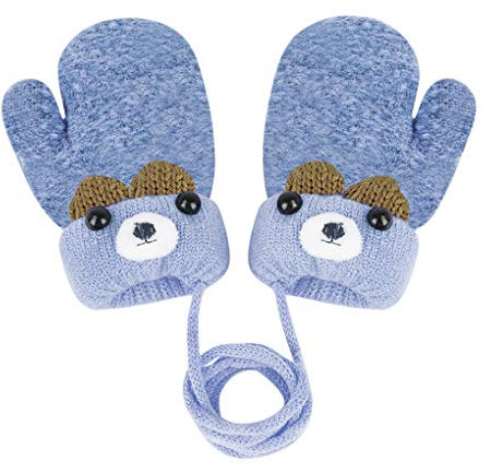 YSXY Süße Fäustlinge Baby Kleinkind Gestrickte Handschuhe für 1,2,3 Jahre Jungen Mädchen Winter Warme Strickhandschuhe mit schnur Fleece-Innenfutter, Blau, Einheitsgröße
