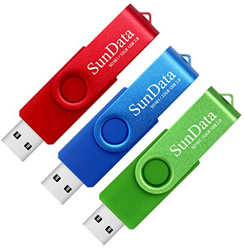 SunData Chiavetta USB 32GB 3 Pezzi PenDrive Girevole USB2.0 Flash Drive Thumb Drive Memoria Stick per Archiviazione Dati con Luce LED (3 colori: Blu Verde Rosso)