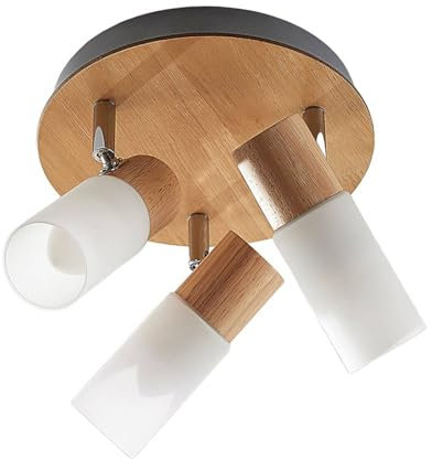 Lindby Deckenlampe Glas, Holz Deckenstrahler schwenkbar und drehbar 3x E14 max. 5W ohne Leuchtmittel Deckenleuchte Deckenspot Spot Strahler