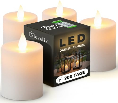 Novaliv LED Kerze Outdoor 4x weiß Grablichter LED mit Batterie Dauerkerze LED Kerzen flackernde Flamme Dauerbrenner LED Friedhofskerze Ambientebeleuchtung Gedenkkerze