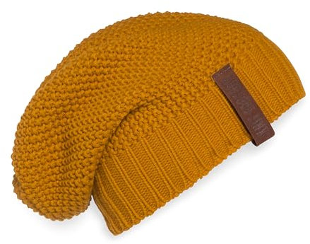 KNIT FACTORY - Coco Mütze - Strickmütze für Damen und Herren - Slouch Beanie - Wintermütze mit Wolle - Hochwertige Qualität - Ocker