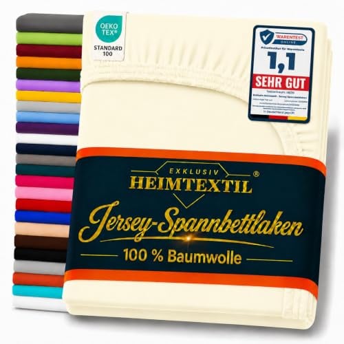 EXKLUSIV HEIMTEXTIL Jersey Spannbettlaken Premium 200 x 220 cm Naturweiss | 100% Baumwolle - 140 gsm - Oeko - Tex Zertifiziert - Steghöhe 40 cm - geeignet für Matratzenhöhe 35 cm
