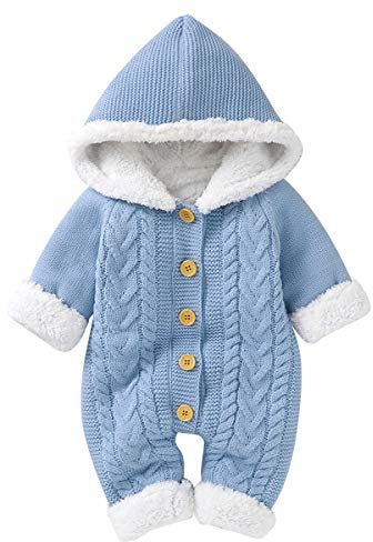 Bebé Recién Nacido con Capucha Mameluco de Punto Suéter de Lana Más Cálido Traje de Nieve Mono Overoles Peleles Ropa de Abrigo de Invierno Infantil para Niños Niñas