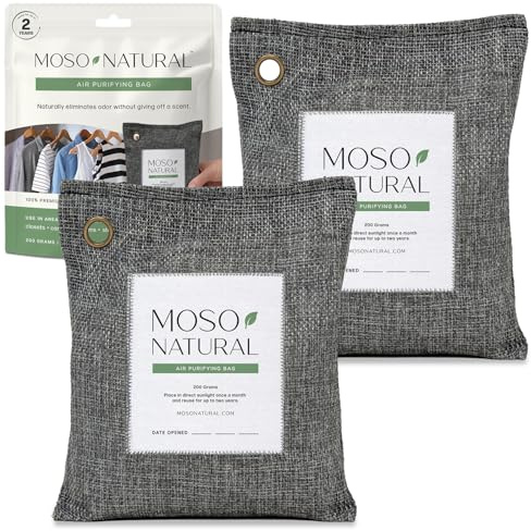 Moso Natural Air Purifying Bag 200g (2 Pack) HGTV Editor's Pick | Premium Bamboo Charcoal Odor Absorber for Home & Car | Closet Odor Eliminator & Car Air Freshener | Long Lasting Charcoal Bags
