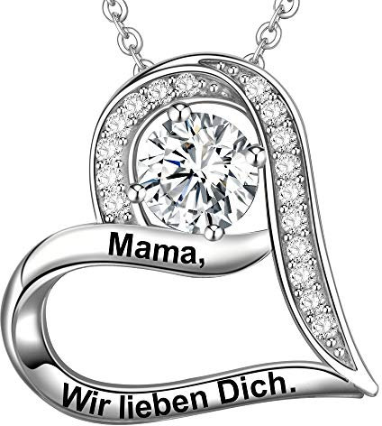 LOVORDS Damen Halskette Gravur 925 Sterling Silber Herz Kette Anhänger Liebesgeschenke für Mutter Mama