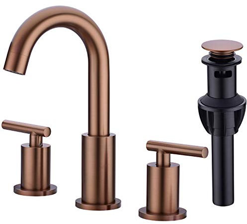 TRUSTMI Rubinetto per lavabo da bagno diffuso da 2 maniglie da 8 pollici con gruppo di scarico pop-up a troppopieno 3 pezzi rubinetto da bagno in bronzo marrone, ottone, oro rosa spazzolato