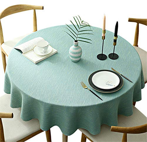 Schwere Runde Tischdecke, Dekorative Einfarbige Tischdecke, Baumwolle Leinen Tischdecke für Küche Esszimmer Haus Tischdekoration, Aqua, Rund - 160 cm