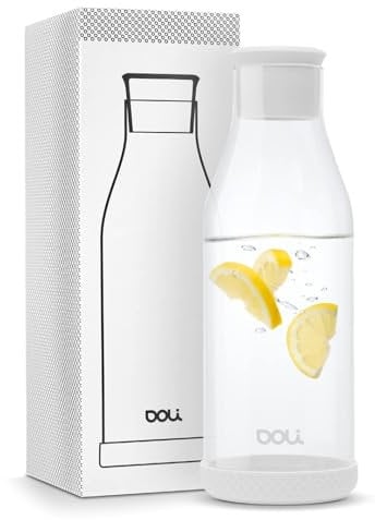Doli Glaskaraffe mit Deckel 1,5L Weiß - Robust & sicherer Stand - Wasserkaraffe für heiße & kalte Getränke - Spülmaschinenfest - BPA-frei