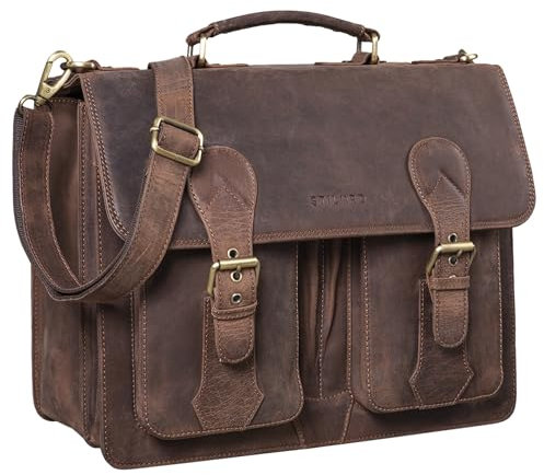 STILORD 'Kronos' Aktentasche Leder Herren Lehrertasche Leder-Tasche Büro Business groß Arbeitstasche Umhängetasche Vintage Echtleder aufsteckbar, Farbe:veleta - braun