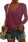 ASKSA Damen V-Ausschnitt T-Shirt Einfarbig Langarmshirts Oberteile Casual Lose Shirts Basic Hemd Tee Tops(Weinrot,M)