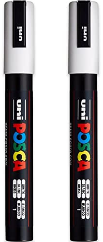 Posca PC-5M Paint Marker Art Pens - 1.8-2.5mm Nib - White Ink - Pack of 2