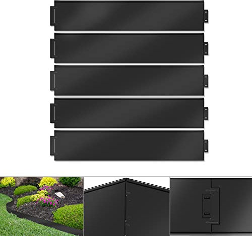 NAIZY 15 m-15 pièces métal Bordure de pelouse Flexible en Bordure de Tonte galvanisée 100x15cm la pièce Adaptable Bordure pour Plantes de Jardin maraîchage Florale, Noir
