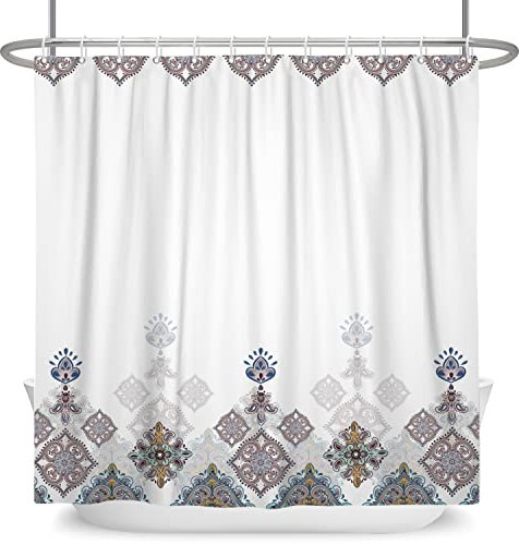 SDOTPMT 122x183cm Rideau de Douche Bohème Blanc - Motif Marocain Ethnique Bohémien - Style Folklorique Minimaliste pour Salle de Bains avec Crochets