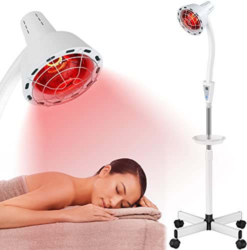 Cozion Lampe Infrarouge Chauffante Rotative à 360°, 275 W Ampoule Chauffante, Lumière Infrarouge du Ménage avec Plateau, Lumière Infra Rouge Chauffage avec Minuterie, Soulage la Fatigue
