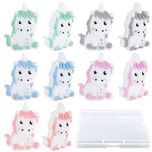 SUNNYCLUE 1 Box Silicone Beads Animals Silicone Bead Kit Unicorn Thick Loose Spacer Chunky Beads for Jewellery Making Beaded Necklace Lanyard Bracelet Keychain Beading Supplies Pen Decor Adult DIY