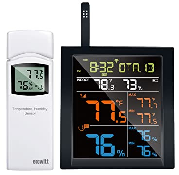ECOWITT Stazione meteo wireless WN1820 con gateway, con sensore temperatura-umidità a 8 canali, sensore barometro, console digitale LCD a colori da 4,9 pollici con sensore da esterno WN31（WH31)