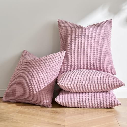 MIULEE 4er Set Kissenbezug Kissen Dekorative Kissenbezüge Kordsamt Sofakissen Dekokissen Kopfkissenbezug Couchkissen Deko Bezug für Sofa Couch Wohnzimmer Schlafzimmer Büro 40x40 cm Rosa Lila