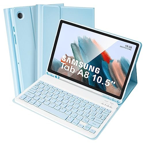 SOPPY Custodia per Tastiera Samsung Galaxy Tab A8, Italiano QWERTY, Custodia con Tastiera Rimovibile per Samsung Galaxy Tab A8 10,5 2022/2021 (SM-X200/X205/X207), Azzurro