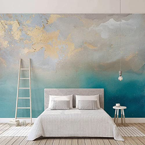 Fotomurali 3D Texture Moderna Placcata Oro Mare Blu, Murale Adesivo Seta 3D Non Autoadesiva, 300 x 210 cm Carta Fotografica Murale - per Camera letto, Soggiorno