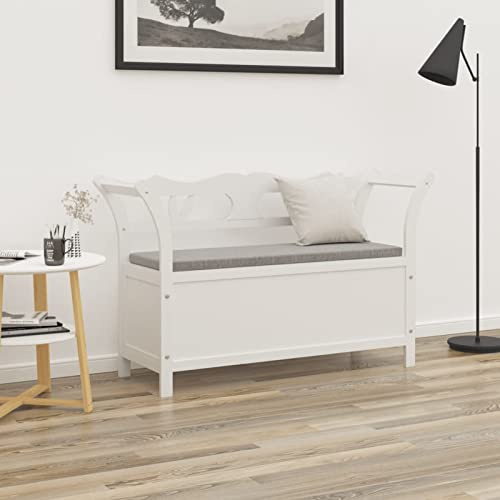 Homgoday Sitzbank mit Stauraum Sitztruhe Truhenbank Wohnzimmerbank Flurbank Rückenlehne und Armlehnen Flurbank Bank Wartebank Wohnzimmer Flur Weiß 107x45x75,5 cm Massivholz Tanne