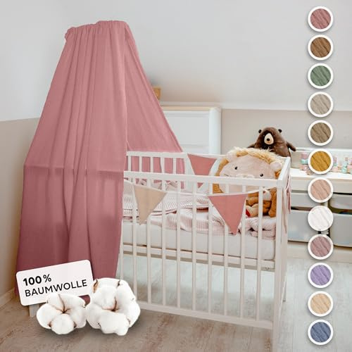 lilimaus Betthimmel Babybett in 12 Farben [inkl. Himmelstange] | Himmel Babybett aus 100% Baumwolle Musselin - Betthimmel Mädchen & Jungen - Himmelbett Vorhänge mit Stange - Babyzimmer Deko