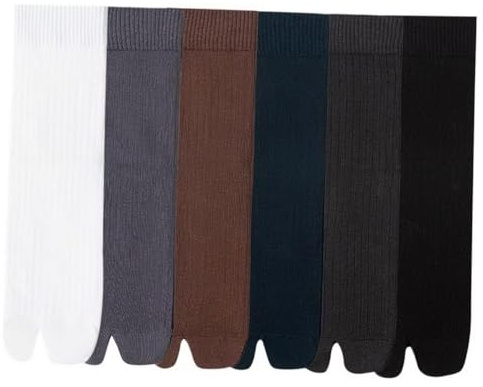 AOOPOO Chaussettes Tabi Homme Flip Flop Sandale Geta Chaussettes en Coton, Chaussettes Mi-mollet avec Gros Orteil Séparé, Chaussettes Tong Japonaise pour Homme, EU 39-46, 6 Paires
