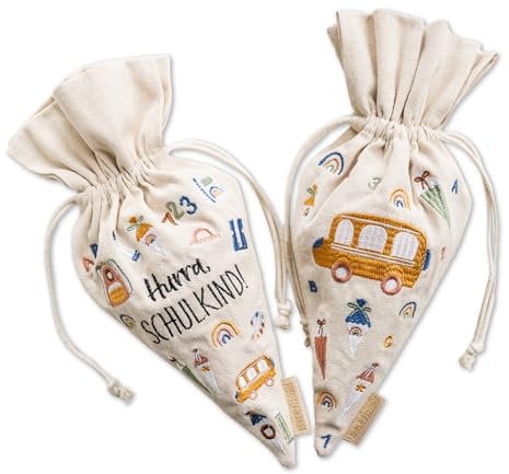 Papierdrachen 2er Set Geschenkbeutel Schultüten Design - Einschulungsgeschenke - 32 x 18 cm, Pastellfarben, Bestickt - Leicht & Langlebig