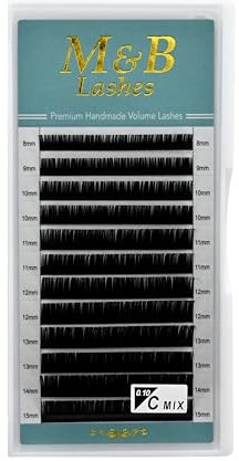 M&B Lashes Pestañas de Volumen de Seda Premium Hechas a Mano, Grosor 0,10 mm, Curvatura C para Extensiones de Pestañas. (MIX)