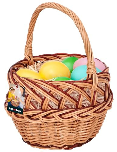 KOTARBAU® Cestino di vimini con manico, per bambini, 290 x 220 x 200 mm, per bambini, cestino pasquale piccolo vimini con manico, cestino per la spesa intrecciato