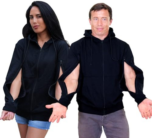 Jayour Dialyse-Sweatshirts mit Arm-Reißverschluss, weicher und strapazierfähiger Stoff, der Sie bei Dialyse warm hält, Schwarz, Medium