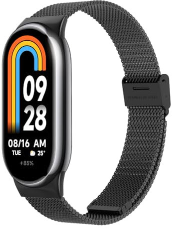Astorgos Metall Armband Kompatibel mit Xiaomi Mi Band 9/Mi Band 8, Milanaise Edelstahl Ersatzarmband Uhrenarmband mit Verschluss, Schwarz