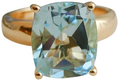 Blautopas Kissenschliff Vergoldet Sterling Silber Ring - Natürlicher Edelstein - Geburtstagsgeschenk - Weihnachtsgeschenk - Handgefertigte Geschenkideen für Frauen (US Size 7 / Diameter 17.3)