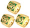 JewelryWe Ringe Herren Vergoldet Siegelringe: 3 Stück Gold Herren-Ring Reich/Glück/Reichtum Offener Goldring mit grüner Oberfläche Bandring Band Gravur verstellbare Größe Geschenk für Männer Vater