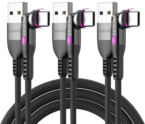 STATIK PowerPivot USB to USB C Cable Fast Charging, 360 Rotating Head USB C Charger Cable, USB to C Cable Fast Charging, Data Transfer USB Charger Cord Type C Cable, USB A to USB C Cable 3FT/1M 3-Pack