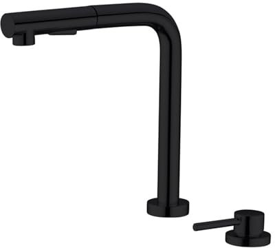XJTNLB Miscelatore Sottofinestra Cucina con Doccetta Nero Rubinetteria Cucina Due Fori per Lavello a Scomparsa Rubinetto Miscelatore Monocomando Cucina