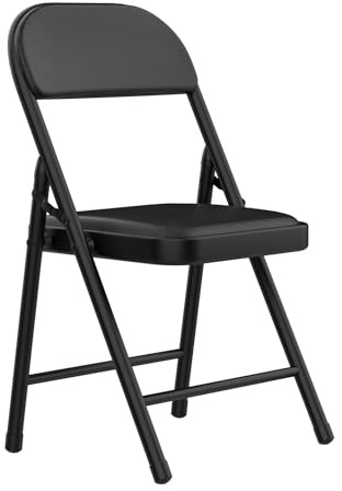 PIPIPOXER 1er Set Metall Klappstuhl Gepolstert Klappstühle aus Leder, Klappstühle für den Innenbereich, bequem PU Klappstuhl, faltbar, platzsparend, für Partys Picknicks,Schwarz