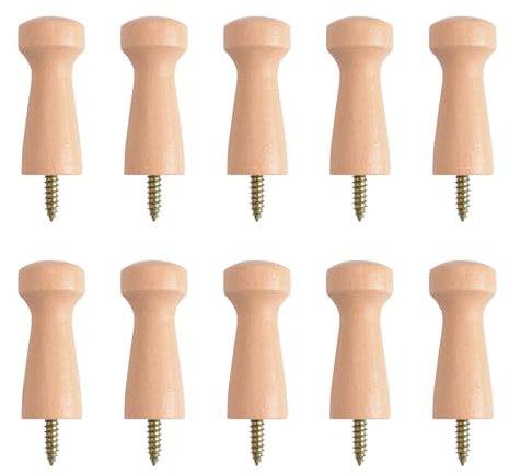 MOROBOR 10pcs Wood Wall Hooks, Decorative Wooden Hooks, Screw-On Solid Wood Hook Wooden Hat Hook for Doors, Stair Edges, Wardrobes