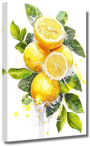 LZIMU Zitronen Wandkunst Bilder mit frischem Obst gelbe Zitrone Leinwanddrucke Zitrus Lebensmittel Kunstwerk Gemälde Wanddekoration für die Küche (Weiß, (30.00 x 45.00 cms))