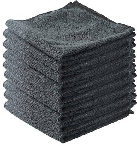 Shengxi Mikrofaser Reinigungstuch, 8 Stücke Allzweck Mikrofasertücher, streifenfreie Putztücher, Größe 30 x 30 cm (Schwarz)