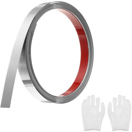 QUARKZMAN Baguette de Moulure en Acier Inoxydable Auto-Adhésive, Argent Brossé, à Coller, avec Gant, Moulure Décorative pour Miroir Mural, 0,6 x 9,8 Pieds