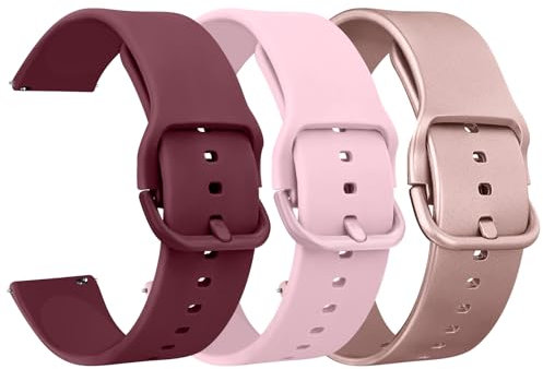 Tobfit 3Pack für Samsung Galaxy Watch 4 Armband 40mm 44mm Damen Herren,Silikon Uhrenarmband Ersatzarmbänder für Samsung Galaxy Watch 4 Classic 42mm 46mm(Rotwein/Roségold/Rosa)