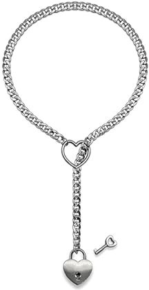 Ticome Slip Chain Heart Ring Lock Long Necklace,Punk Rock Cuban Long Necklace Jewelry,Adjustable Length,Stainless Steel Necklace(Silver)