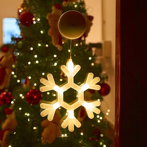 TETSMG Weihnachtsbeleuchtung Fenster, Weihnachtsdeko Fenster Beleuchtet, LED Weihnachtsdeko Innen Fenster Batteriebetriebene, Led Fensterdeko Weihnachten Fensterbeleuchtung (Schneeflocke Warmweiß)