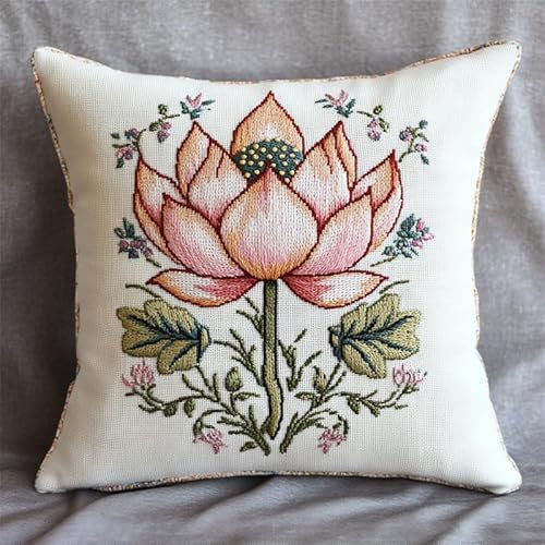 Walluminati Stickerei-Kissenbezüge, Stempel-Set, Lotusblüte, Kreuzstich, Stickerei, Kissenbezug, Fadenzahl 11, handgefertigt, 45,7 x 45,7 cm