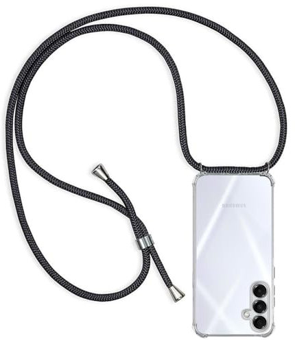 ZYIMOU für Samsung Galaxy A16 5G / 4G Hülle mit Band, Handyhülle Samsung Galaxy A16 5G/4G Handyband Hülle mit Kette Schutzhülle Kordel zum Umhängen Transparent Weich TPU Silikon Bumper, Schwarz