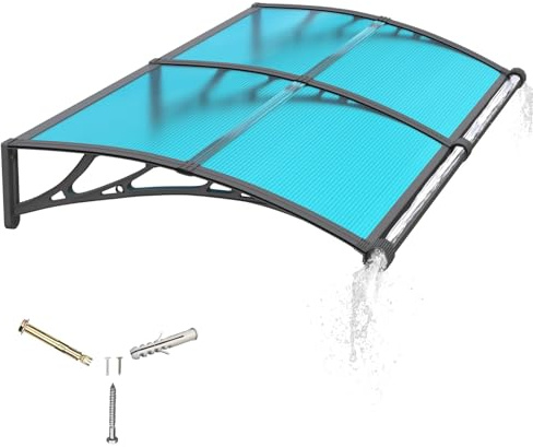 Auvent pour Porte d'entrée 150x100cm,Toit Marquise avec Gouttière en Polycarbonate Protection Contre Pluie,UV et la Neige Support Robuste en ABS Durable