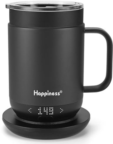 Happiness Smart Heated Coffee Mug,Rechargeable Electric Coffee Warmer Self Heating Temperature Control Coffee Cup Gifts for Mom Father Men Women